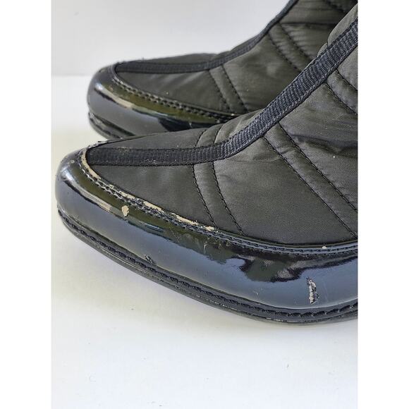 Fioni Quilted Nylon Blk Patent Leather Ankle Wedge Waterproof Boots Sz 8.5 S0024 - Picture 5 of 10